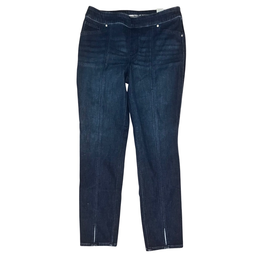 Chico's Travel Denim Jegging 10R Dark Blue Pull On Slimming Stretch Slit Hem